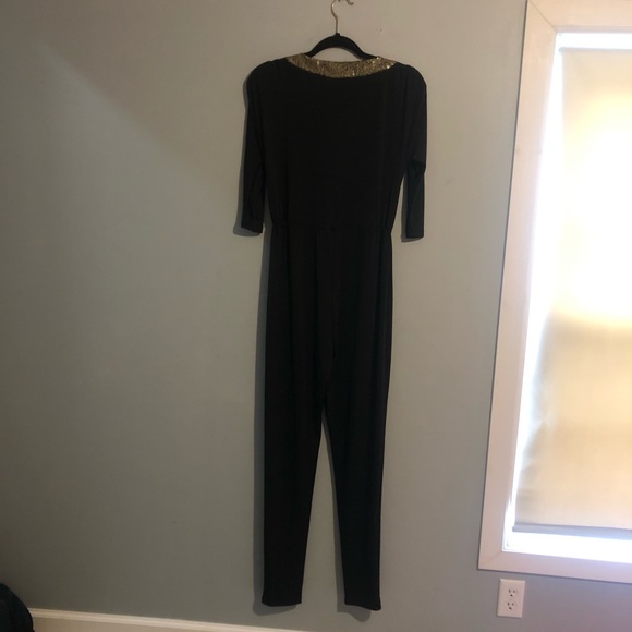 Kardashian Kollection black and gold sequin stretch jumpsuit size XS - Picture 3 of 5
